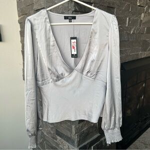 Lulu's Satin Silver Blouse
